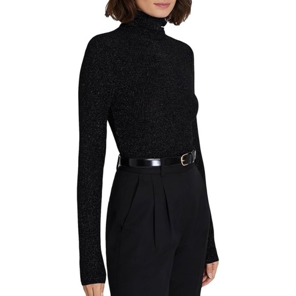 Club Monaco Lurex Metallic Julie Turtleneck - Black - Large - Slim Fit - Sleek! - Picture 1 of 10